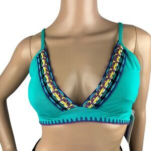 New Isabella Rose Blue Crochet Trim Removable Cups Split Strap Bikini Top L